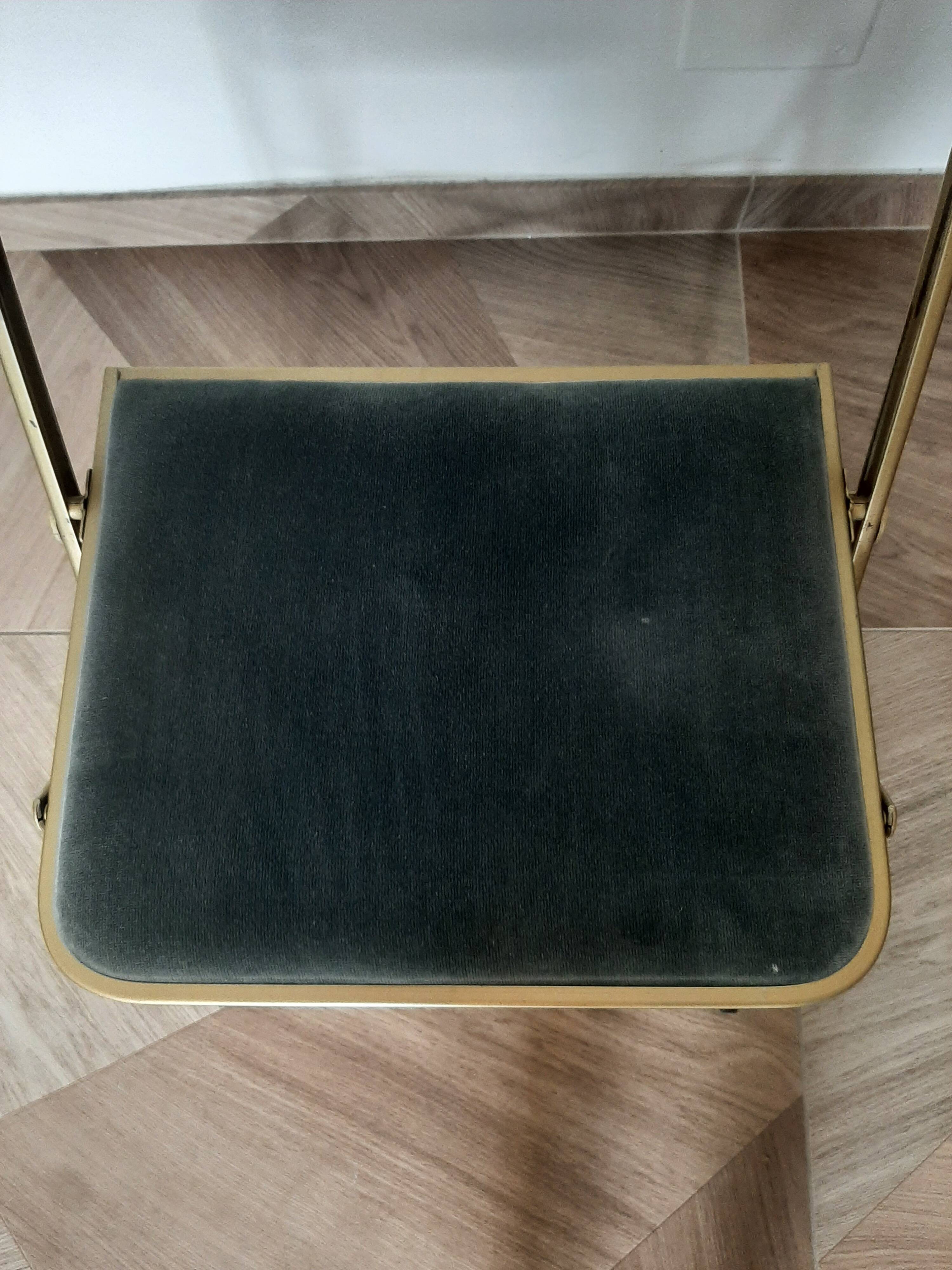 Lot de 4 chaises  pliantes - dossier et assise vert d'eau - structure métal doré -Chaisor