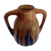 Vase grès flammé émaillé bleu signé Méténier