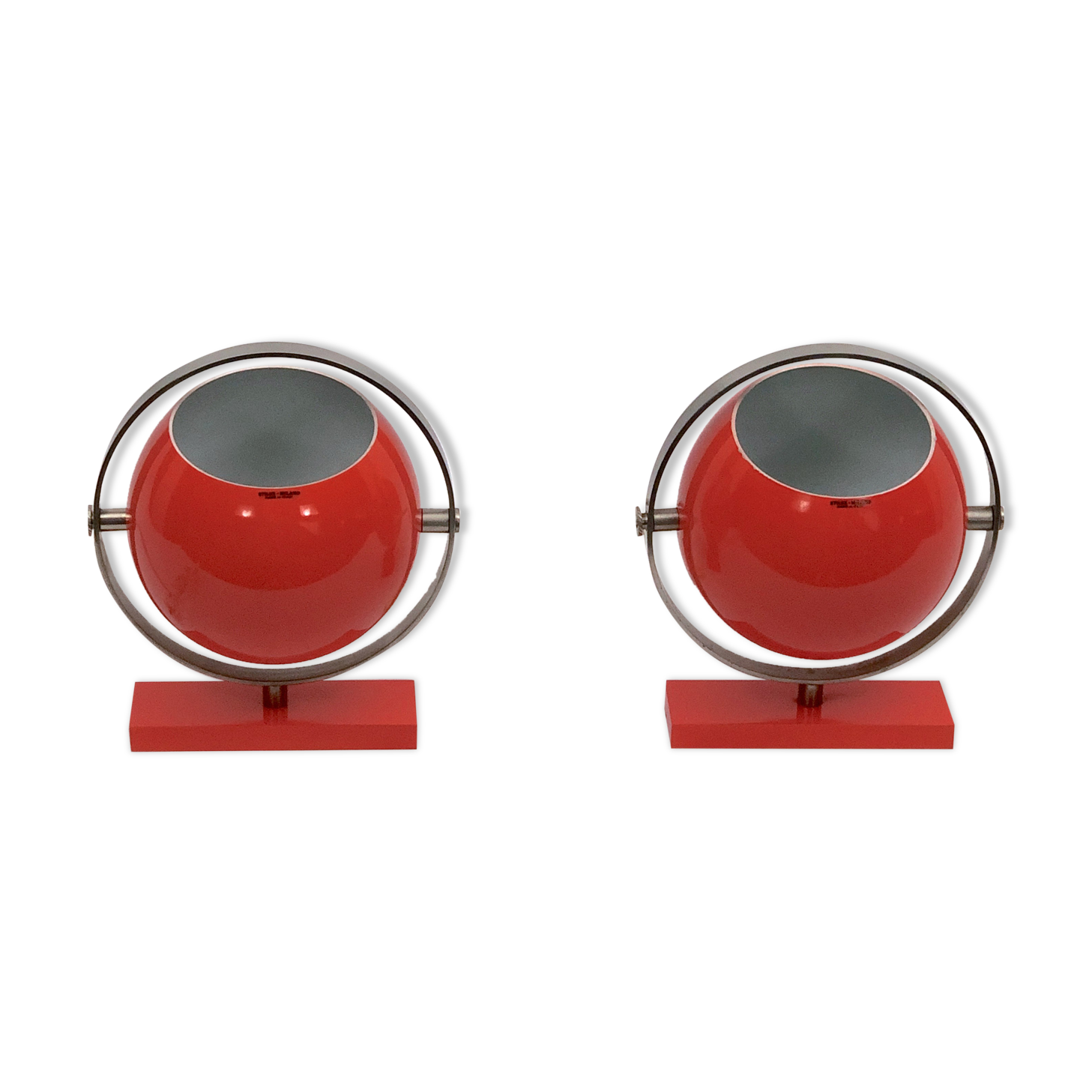 Stilux Milano model Saba, orange globe table lamps from 60s. Set of two