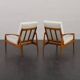 Pair of Kai Kristiansen Paperknife lounge chairs in teak and natural wool