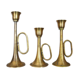 3 brass trumpet candlesticks