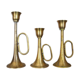 3 bougeoirs trompettes en laiton