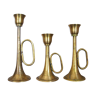 3 brass trumpet candlesticks