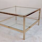 Italian 1970'S coffee table in brass and glass with 2 trays