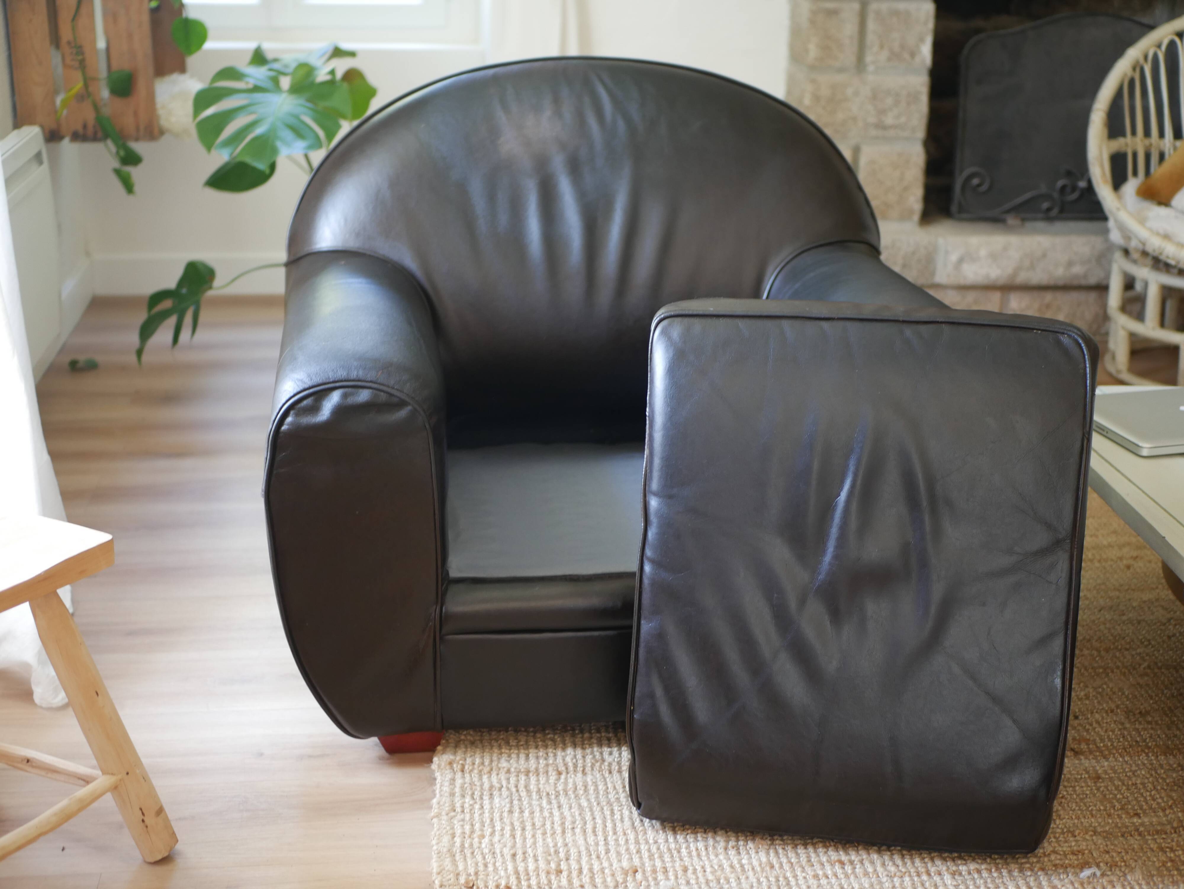 Black leather club chair