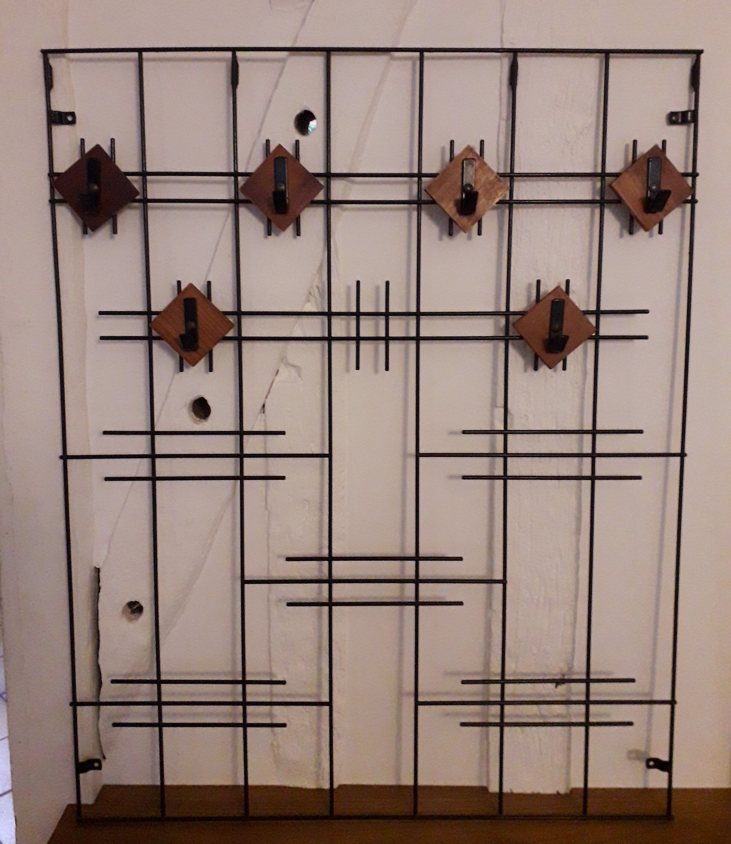 Coat rack and hat in metal and vintage teak