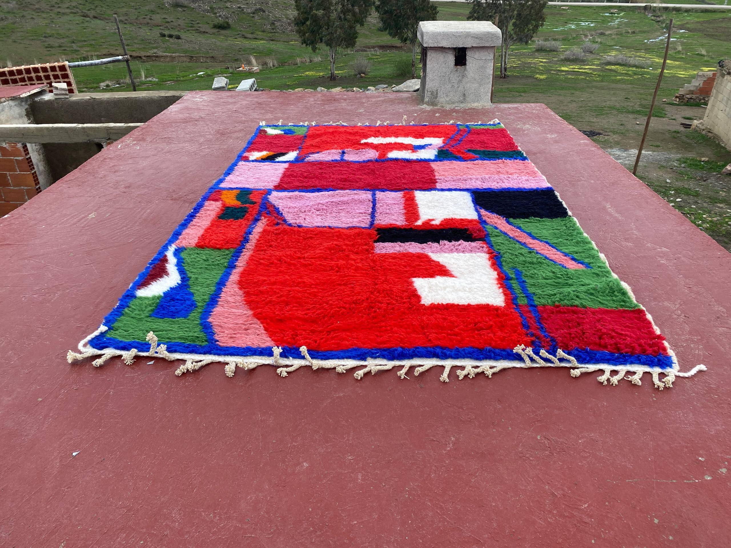 Contemporary Beni Ouarain Rug 300x200 cm – Multicoloured Abstract Patterns