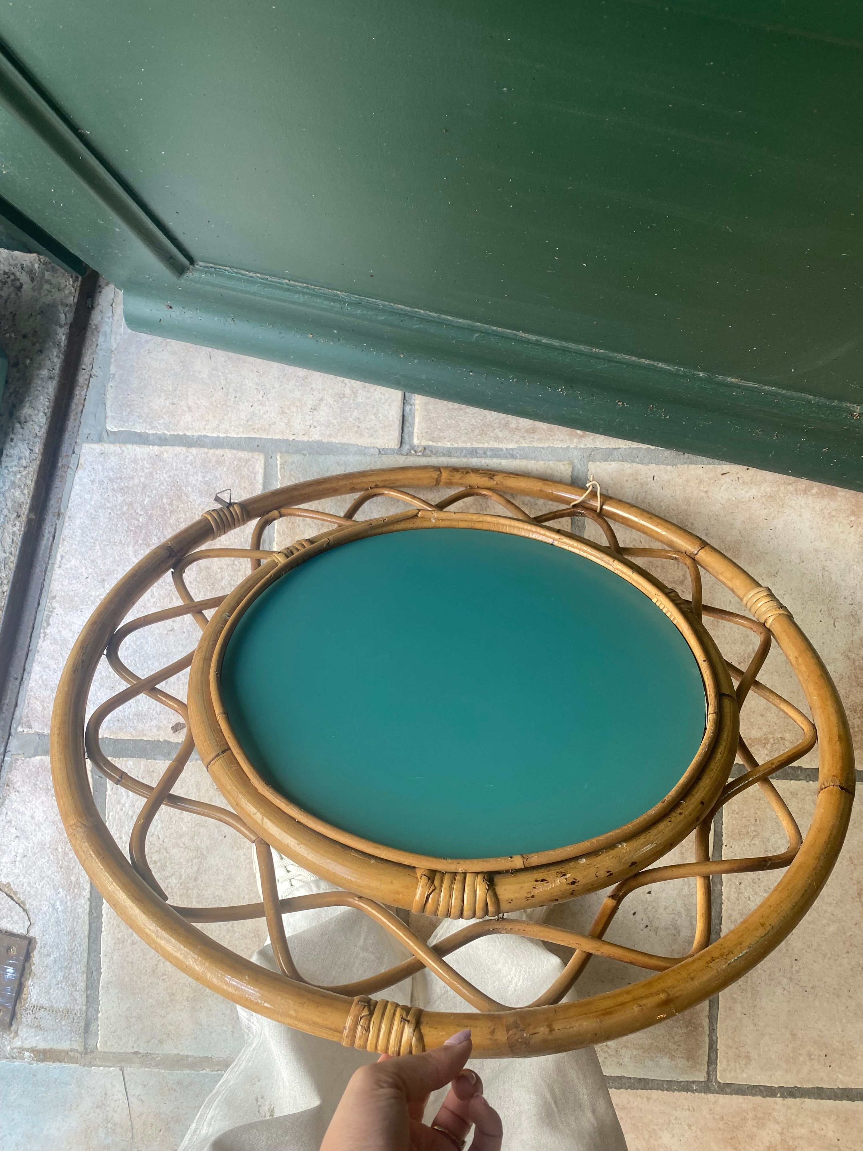 Round vintage rattan mirror