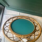 Round vintage rattan mirror