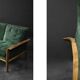 Vintage Mid-Century Modern Rosewood & Green Velour 3-Seater Sofa and Chair