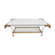 Square coffee table in brass, lucite and glass hollywood regency
