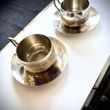 Set of 2 cups with silver-plated saucers, 19th century.