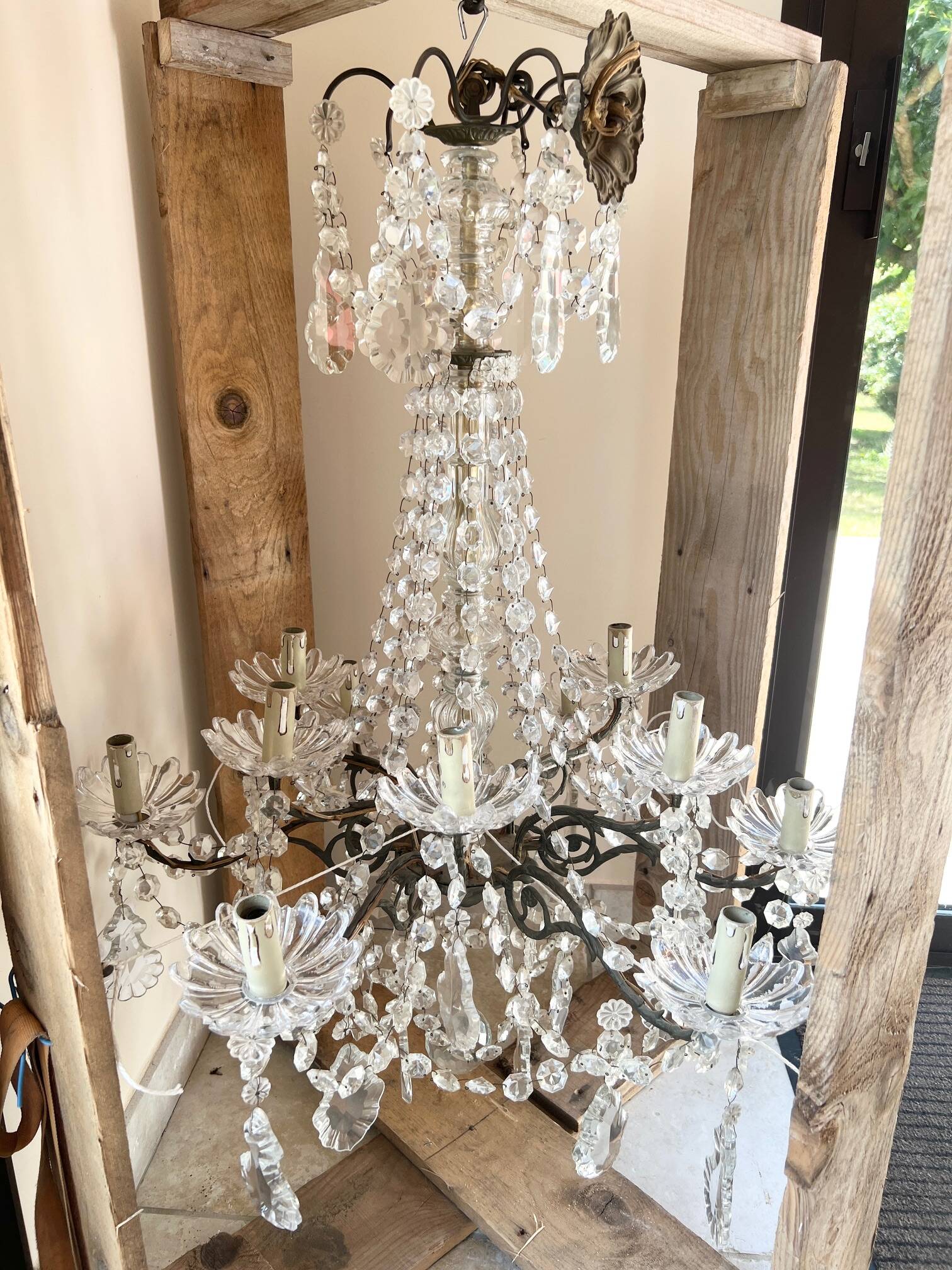 12-light crystal chandelier, antique light fixture