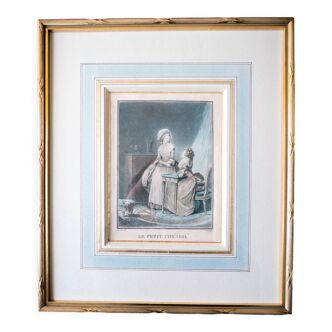 Gravure encadrée "Le petit conseil" par Janinet