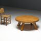 Brutalist Round Coffee Table in Solid Wood, France, 1960s