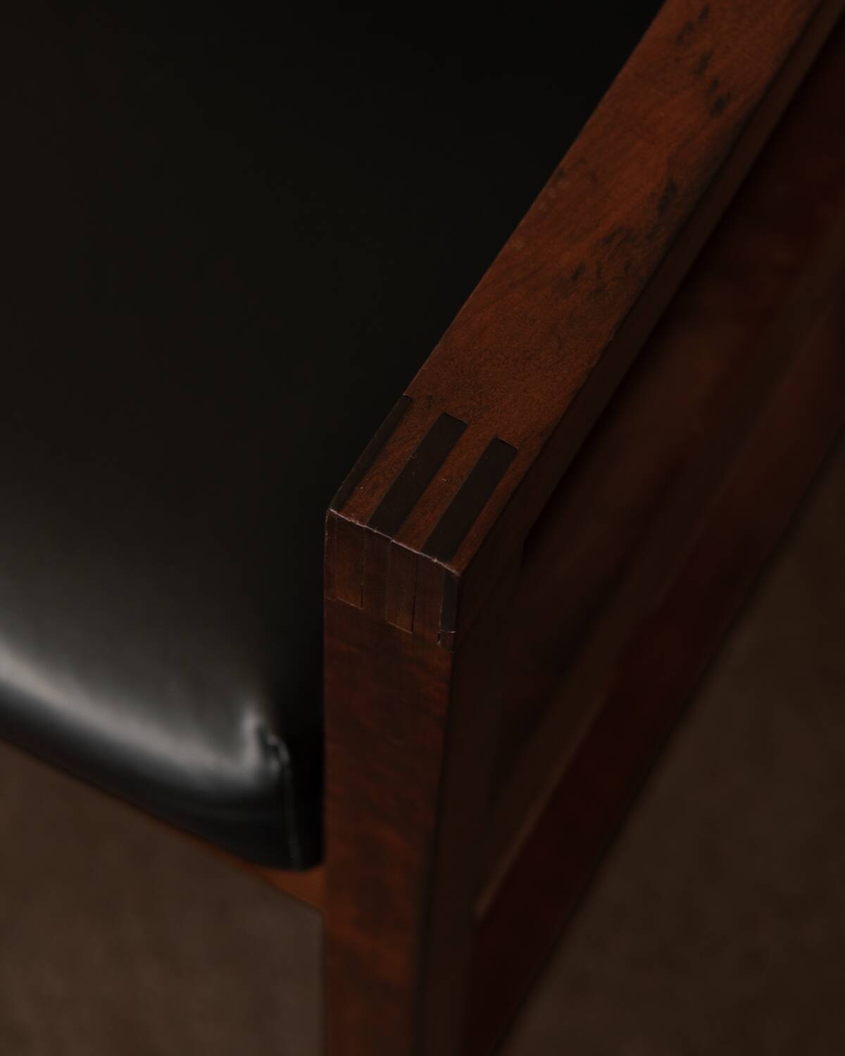 Vintage wooden armchair in black leatherette, Scandinavian style