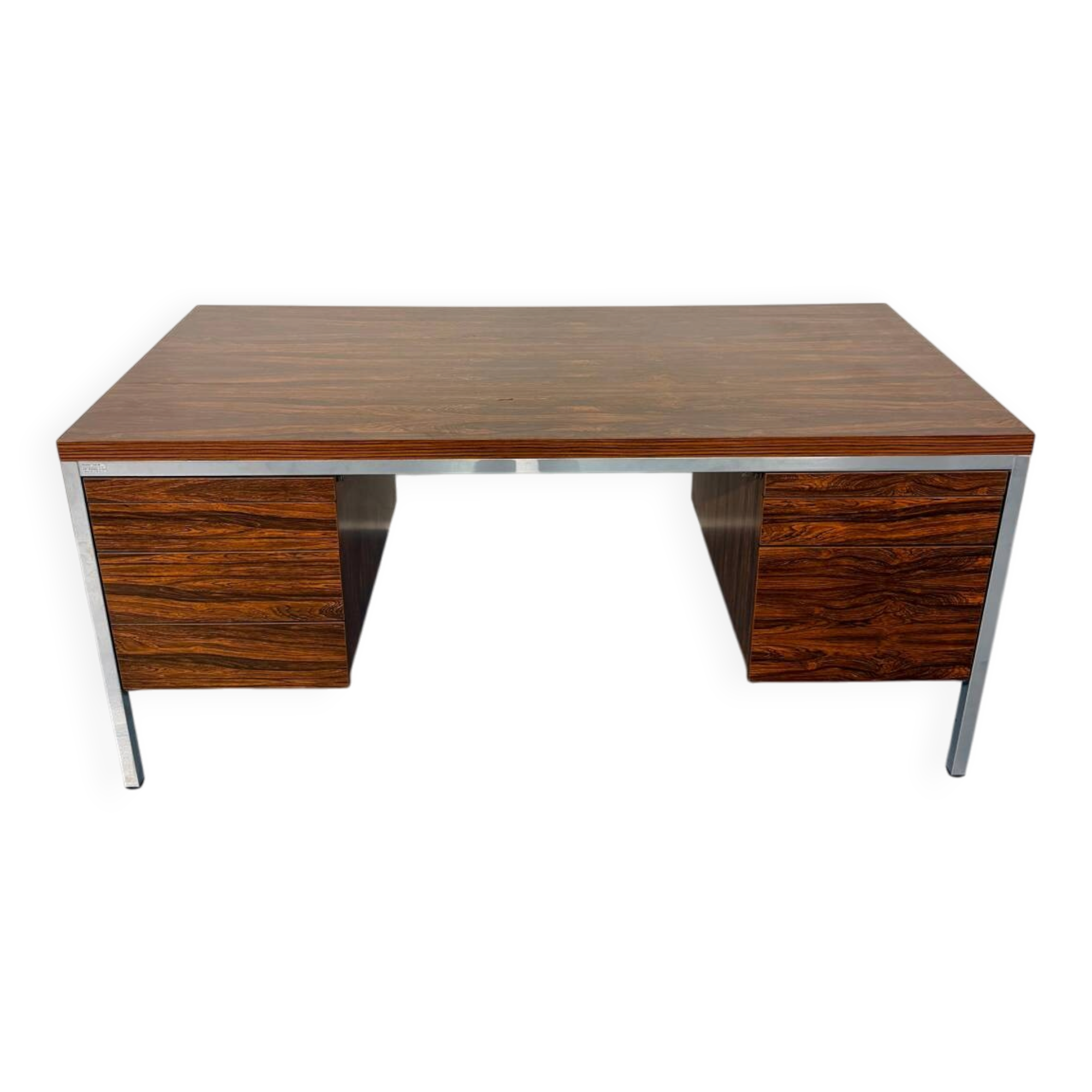 Vintage desk with rosewood veneer and chrome metal design from the 1970s.