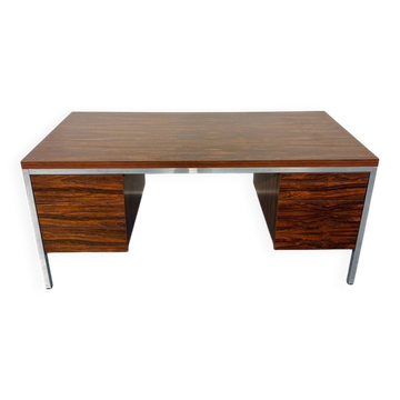 Vintage desk with rosewood veneer and chrome metal design from the 1970s.