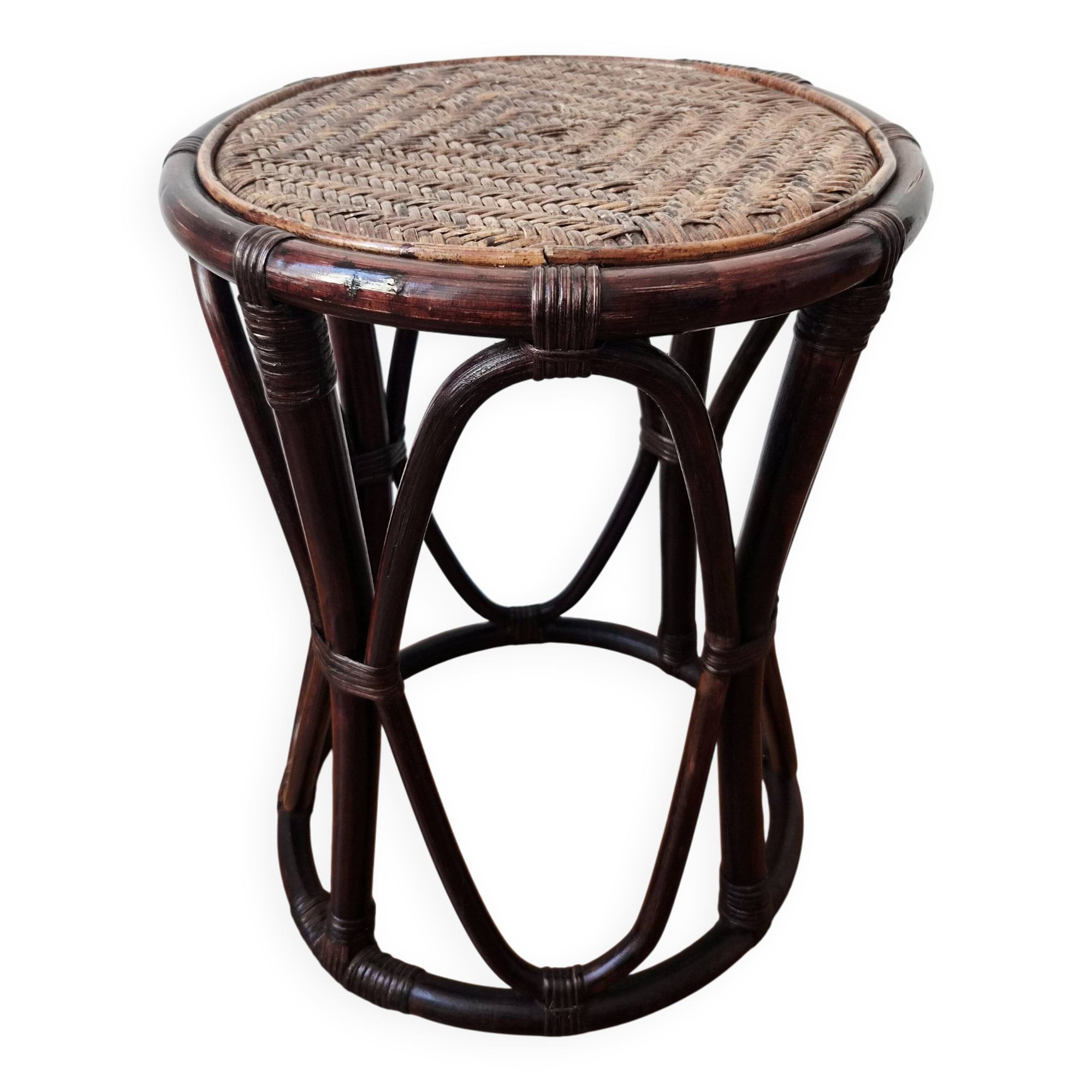 Tabouret/Sellette en rotin et cannage vintage - Années '60/'70