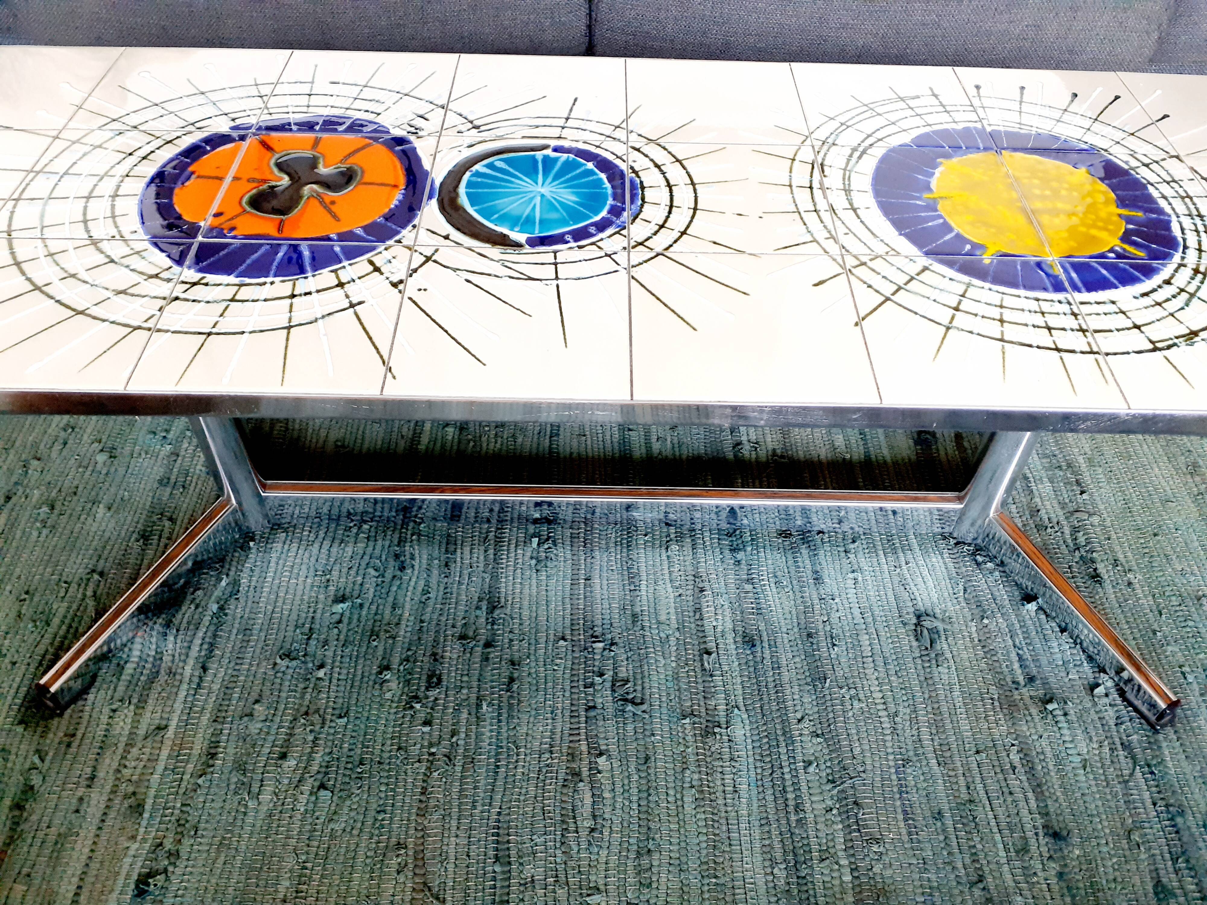 Vintage coffee table 70s ceramic and chrome metal