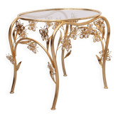 Table d'appoint ovale en laiton et cristal en forme de papillon, style Hollywood Regency des années 1980.