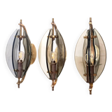 Smoked Glass and Brass Applique / Wall Light by Gino Paroldo