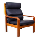 Fauteuil en teck vintage à dossier haut, style danois des années 50