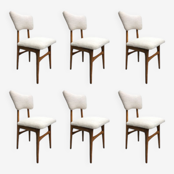 Midcentury Cream Bouclé and Light Wood Dining Chairs, Europe, 1960s, Set of Six