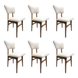 Midcentury Cream Bouclé and Light Wood Dining Chairs, Europe, 1960s, Set of Six