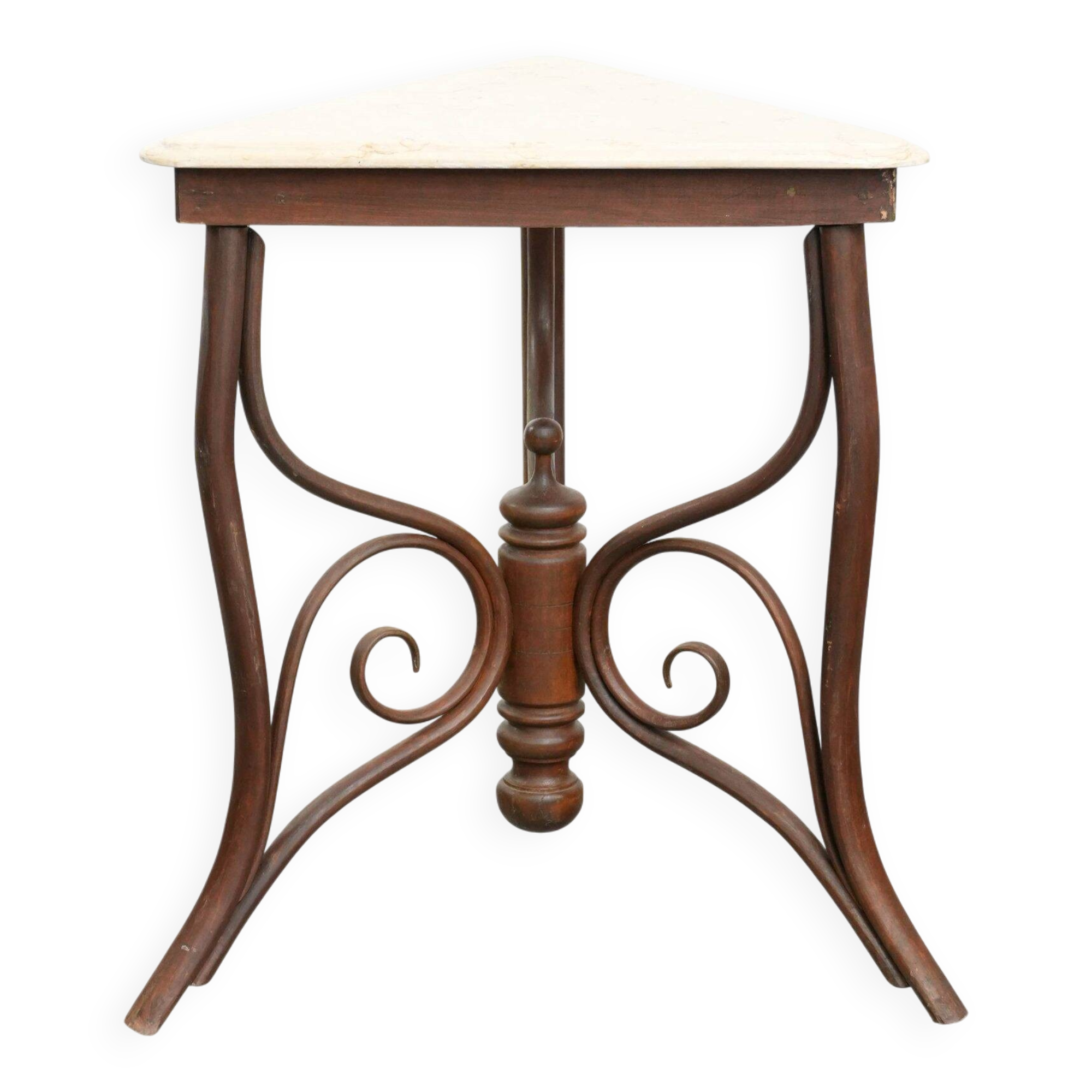 Table d'appoint Thonet ancienne du début du XXe siècle avec un plateau en pierre naturelle