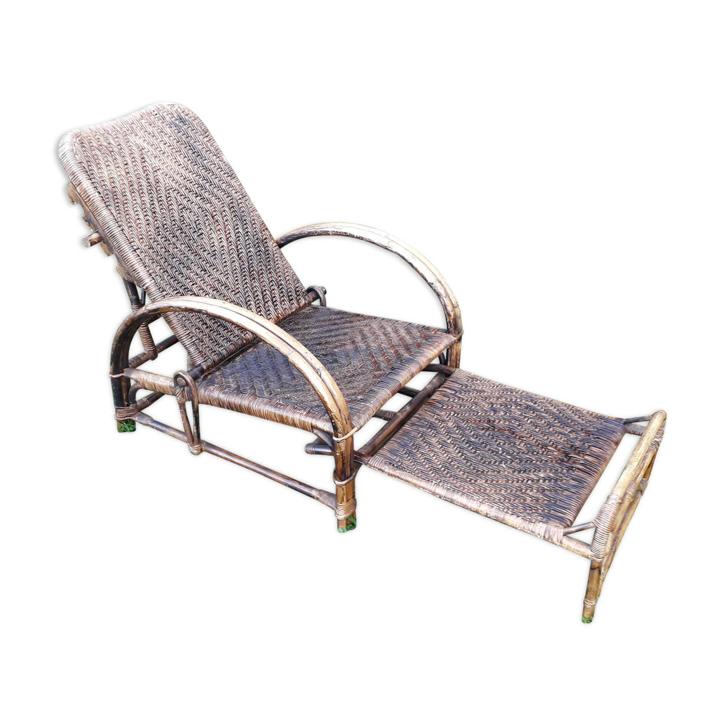 Armchair in rattan with rest foot 60s