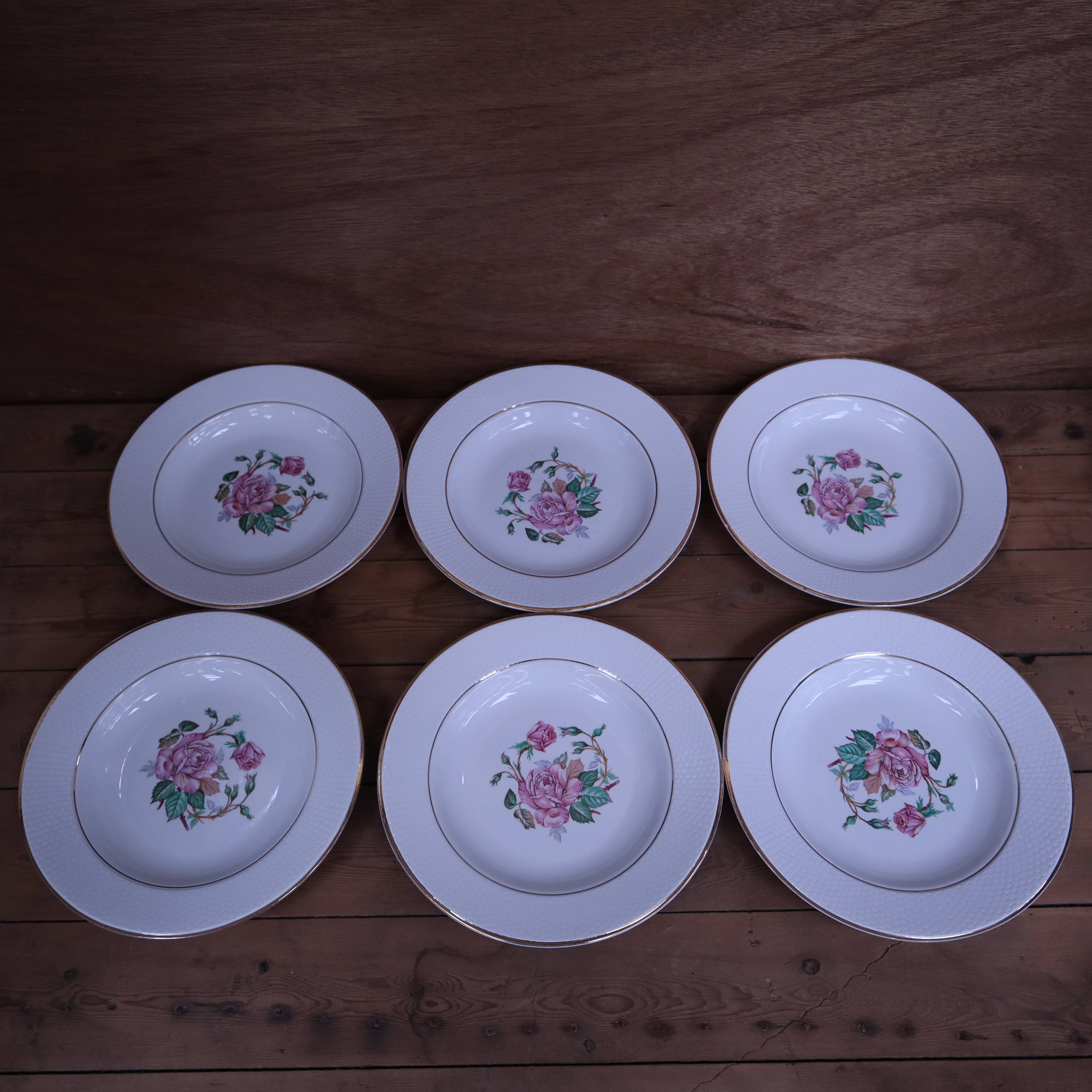 6 floral half porcelain deep plates KIFO Amandinoise