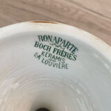 Compotier Belgian faience brand Boch brothers Keramis La Louvière model Bonaparte antique style green fruit cut