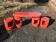 Vintage coral fabric dressing table set, 6 pieces (table, mirror, ottoman, bedside table)
