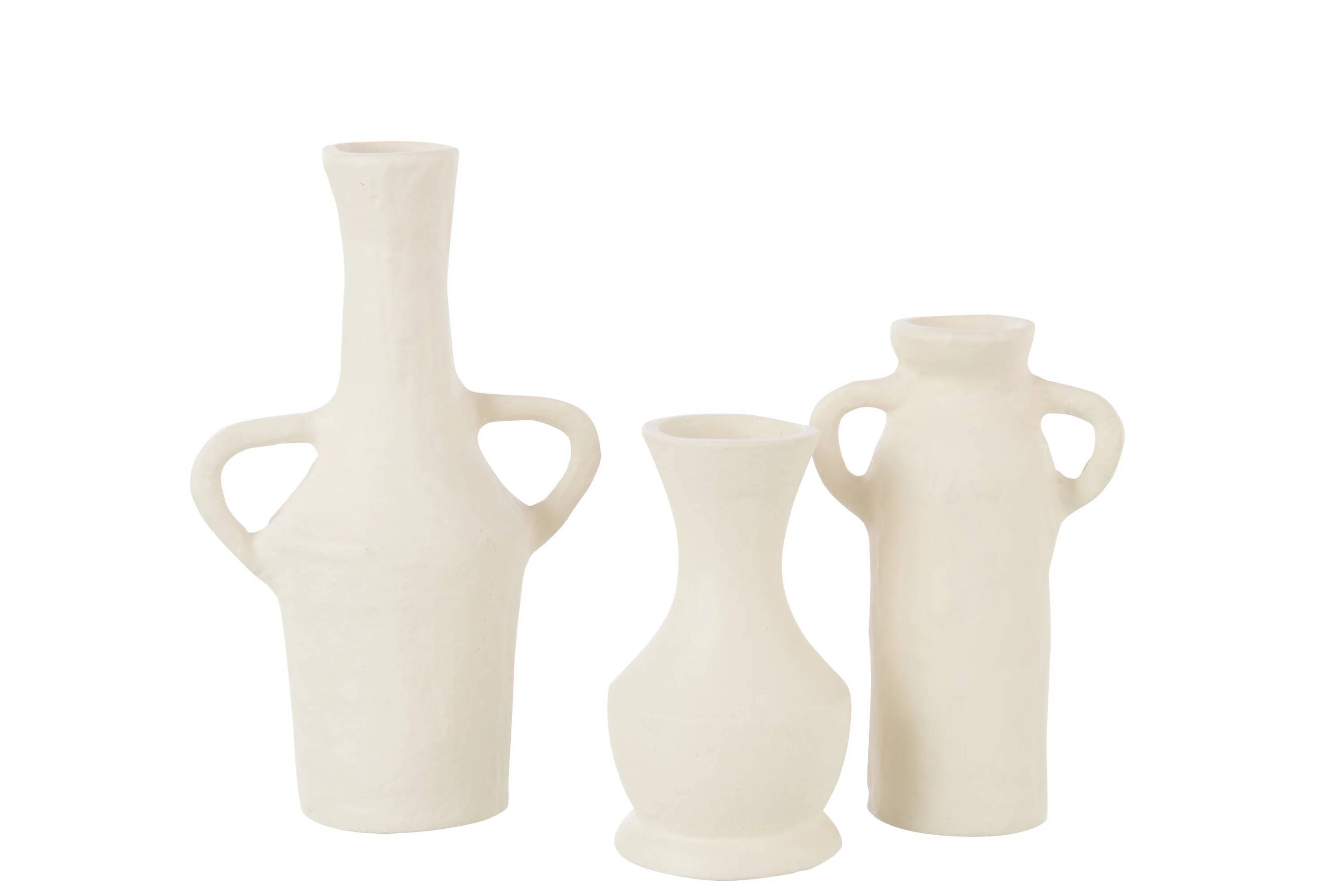 Set of 3 white aluminium vases (12x8x19cm)