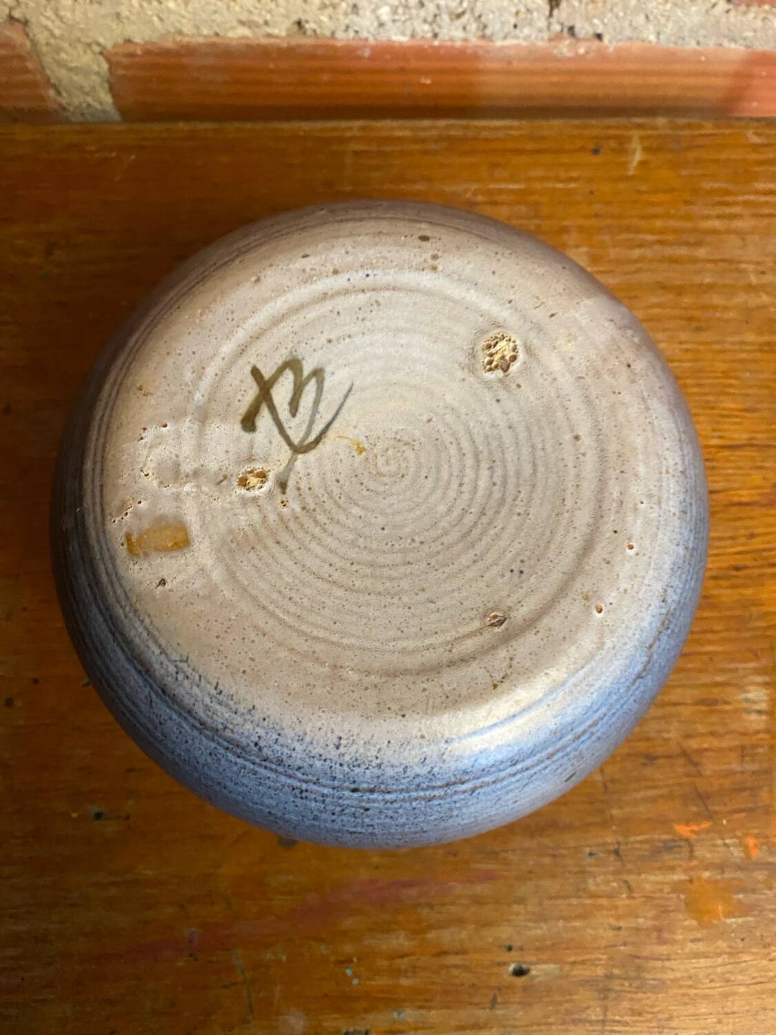 Vintage Blue-Brown Ceramic Ball Vase, Made in France