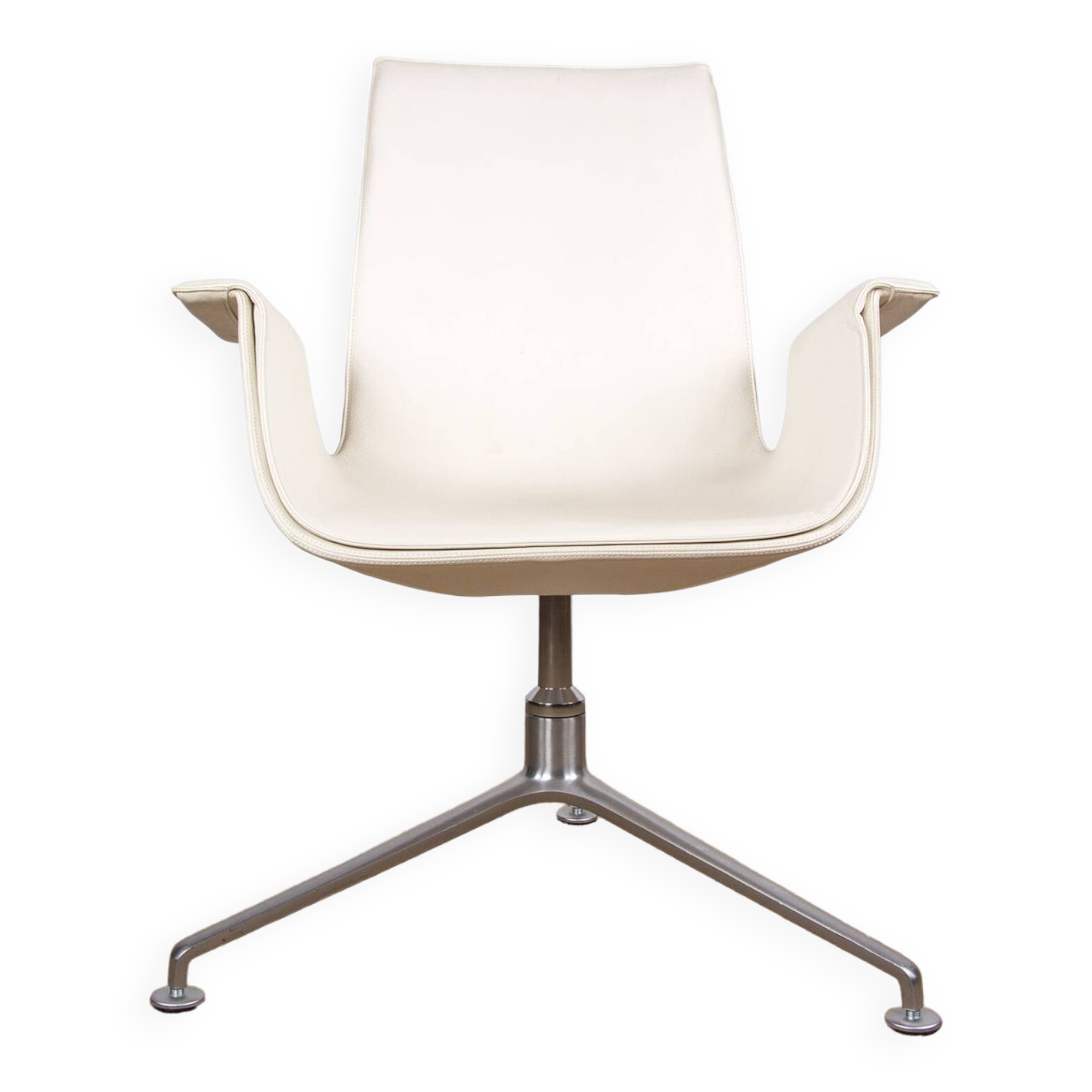 Danish armchair, white leather + chrome steel, model fk 6725 or “tulip chair”, preben fabricius/knoll