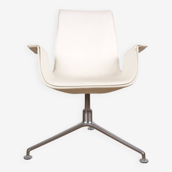 Fauteuil danois, cuir blanc+acier chromé, modèle fk 6725 ou « tulip chair » , preben fabricius/knoll