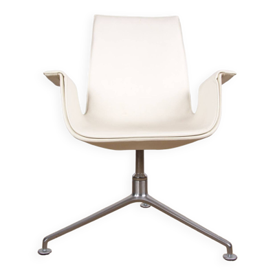 Fauteuil danois, cuir blanc+acier chromé, modèle fk 6725 ou « tulip chair » , preben fabricius/knoll