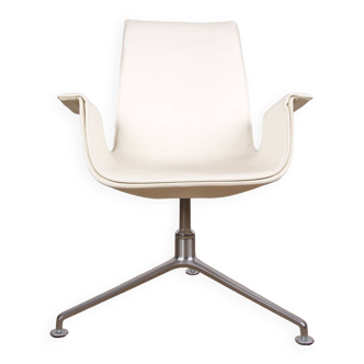 Danish armchair, white leather + chrome steel, model fk 6725 or “tulip chair”, preben fabricius/knoll