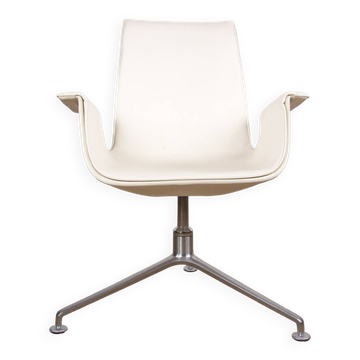 Danish armchair, white leather + chrome steel, model fk 6725 or “tulip chair”, preben fabricius/knoll