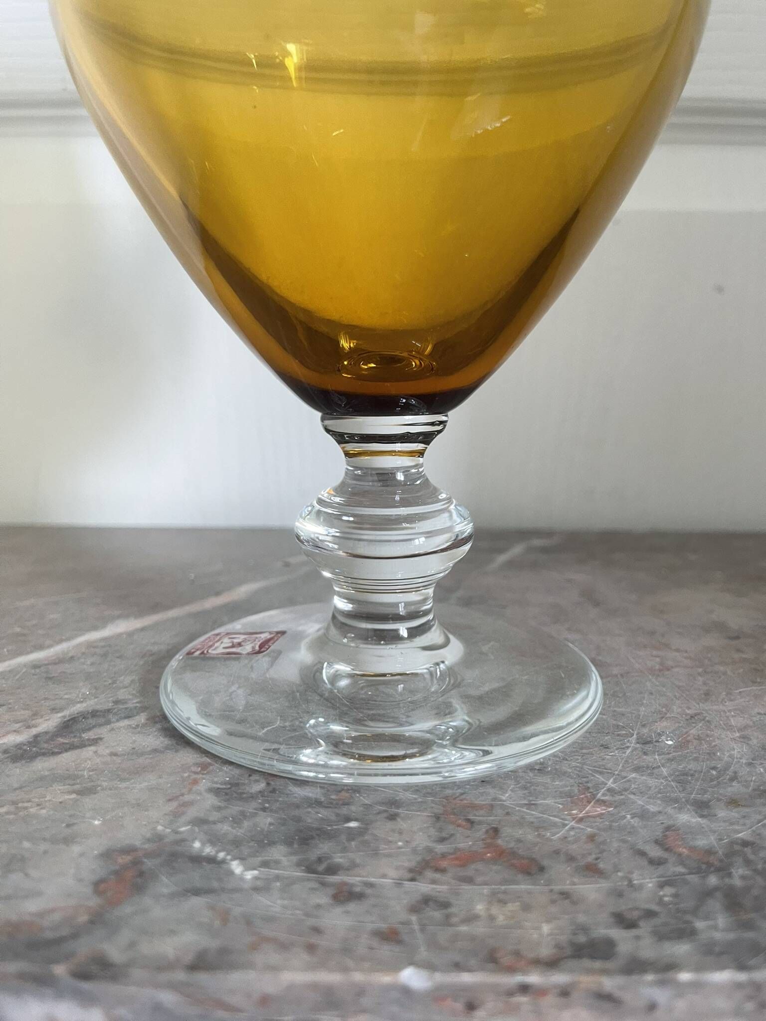 Vintage Bohemian Crystal Pitcher Jug Vcelnicka Orange Smoke