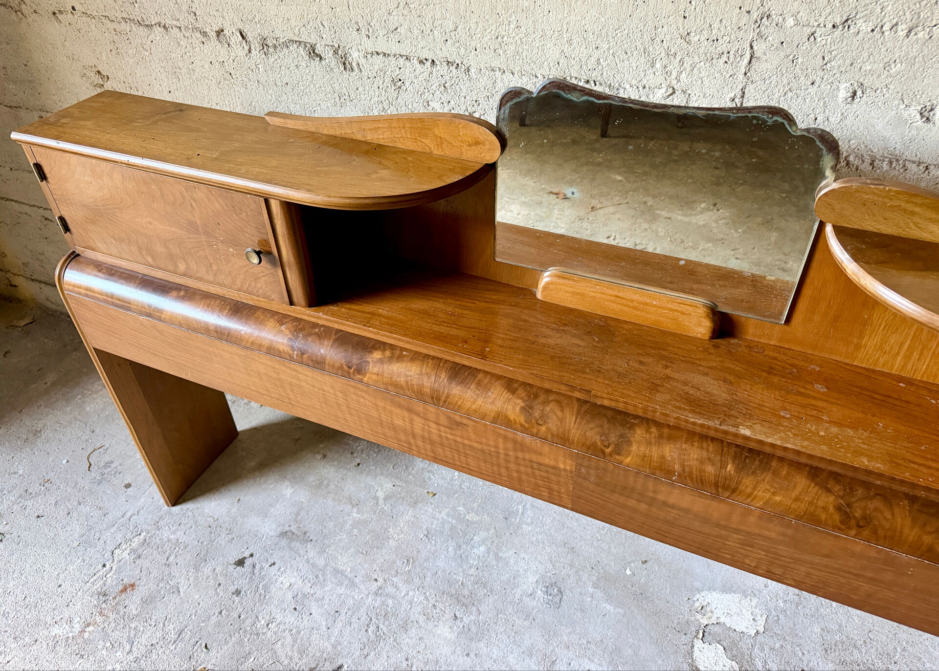 Superb antique/vintage headboard (Art Deco style) walnut burl.