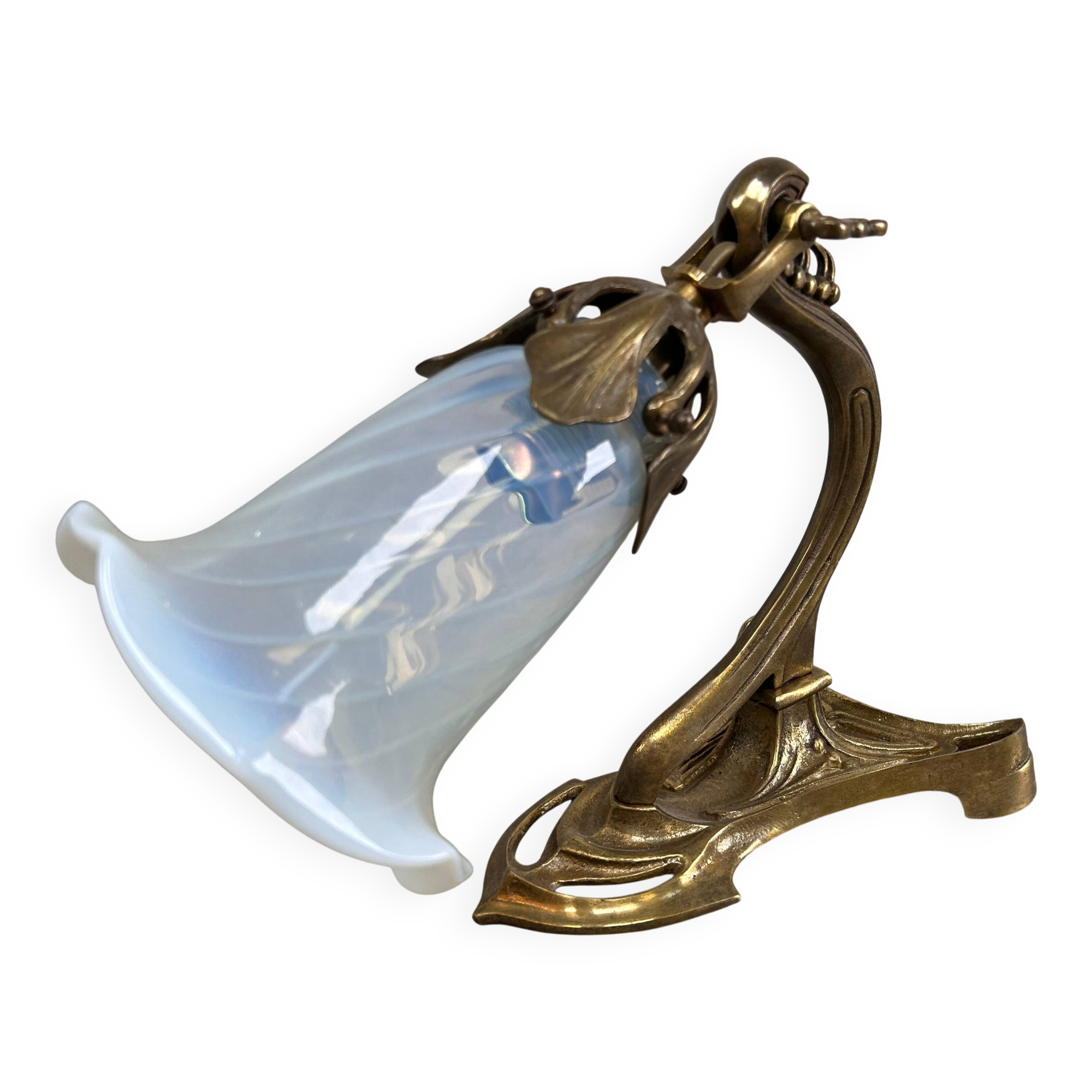 Art Nouveau wall sconces with opalescent iridescent glass