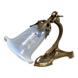 Art Nouveau wall sconces with opalescent iridescent glass