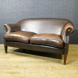 Vintage leather 2-seater sofa in dark brown