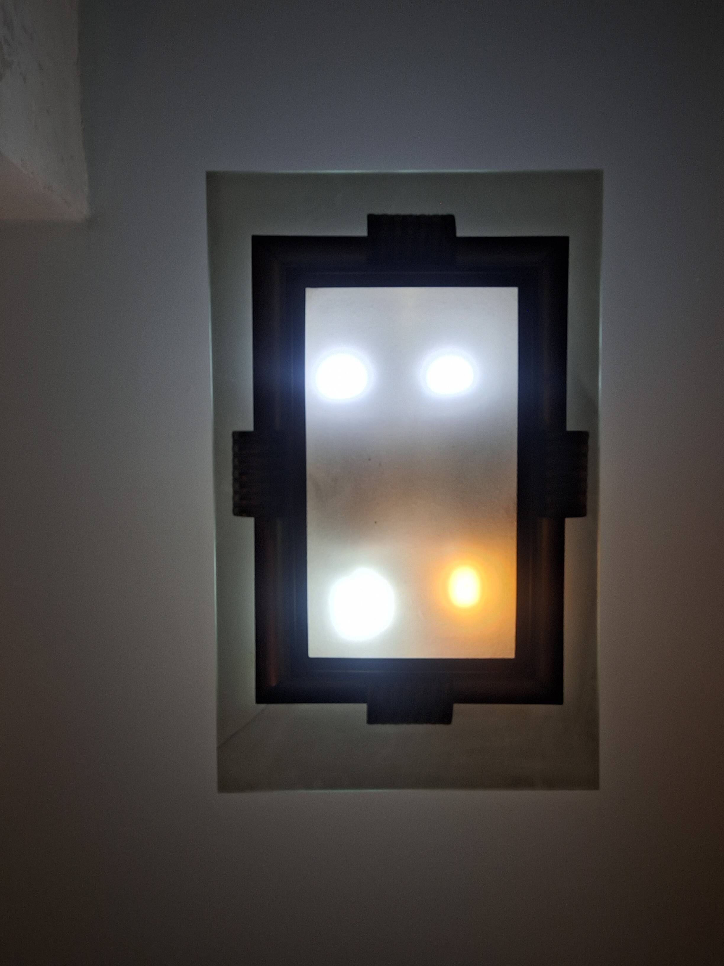 Brass and rectangular glass chandelier, 1940s vintage.