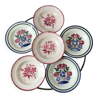 Lot de 6 assiettes creuses dépareillées longchamp et hbcm modèle mulhouse années 40-50