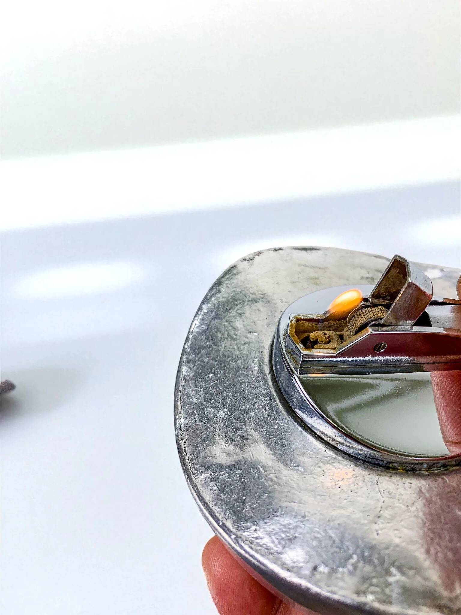 Brutalist egg-shaped lighter-ashtray by Ardisur, bronze and aluminium, 1970s, Spain