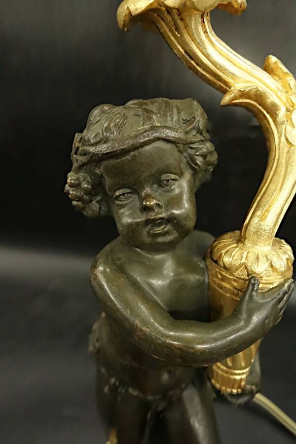 Faun lamp in Clodion style, Louis XVI, early 1900s - gilded and patinated bronze.